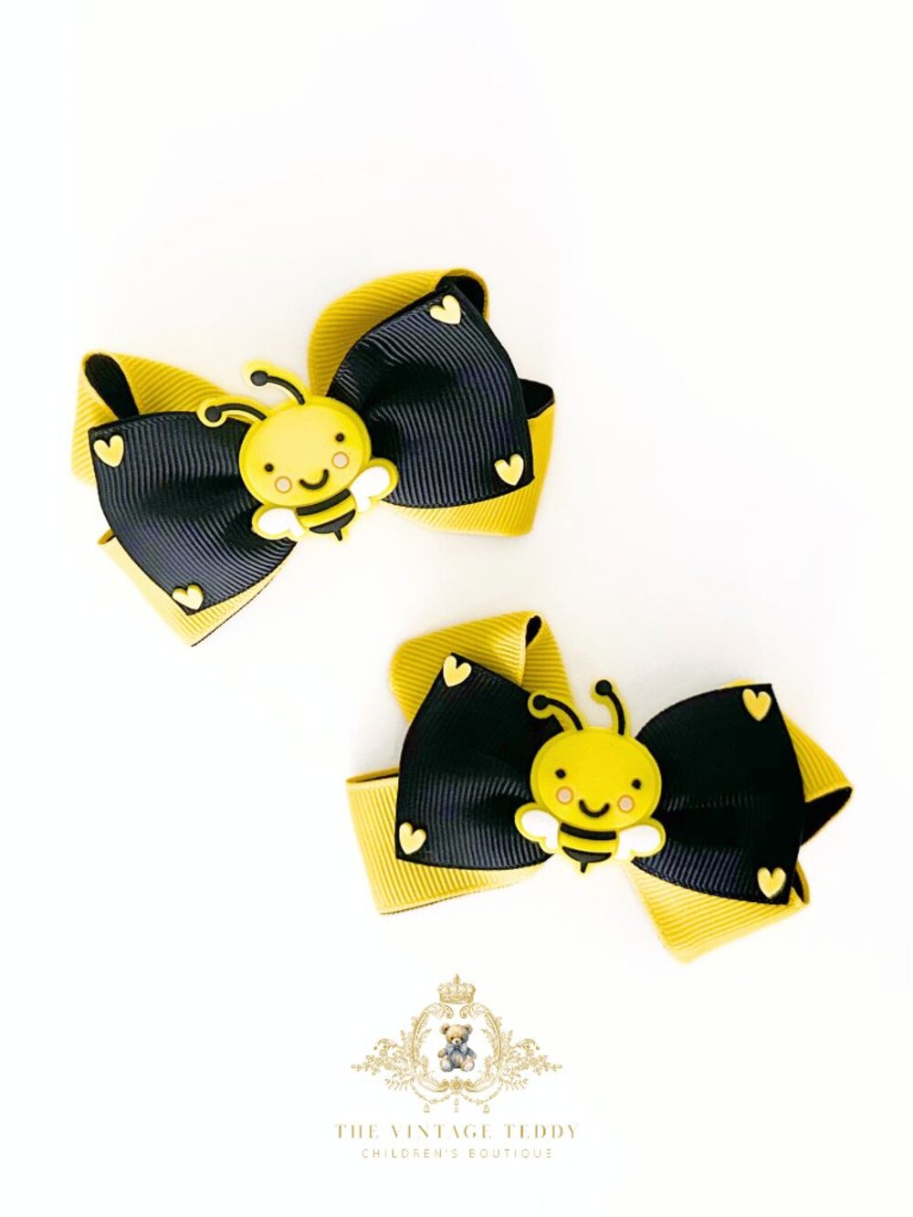 NWT Cute Girls 3" Inch Hair Bows Grosgrain Ribbon Bumble Bee Charm Set of 2
